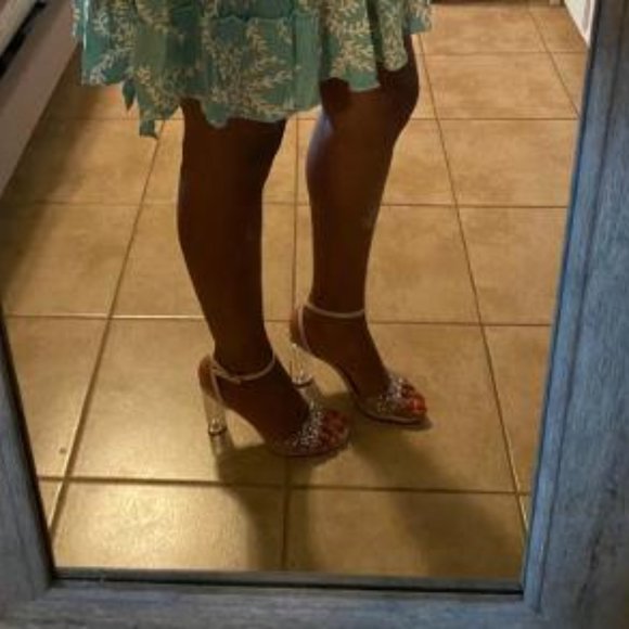 CLEAR JEWELED HEELED SANDALS SHOES SANDAL HIGH HEELS - Picture 10 of 15